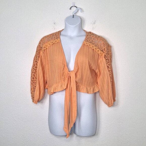 American Eagle Floral Crochet Top Bolero Sz L Relaxed Cover Up Boho Cottagecore - Picture 1 of 16